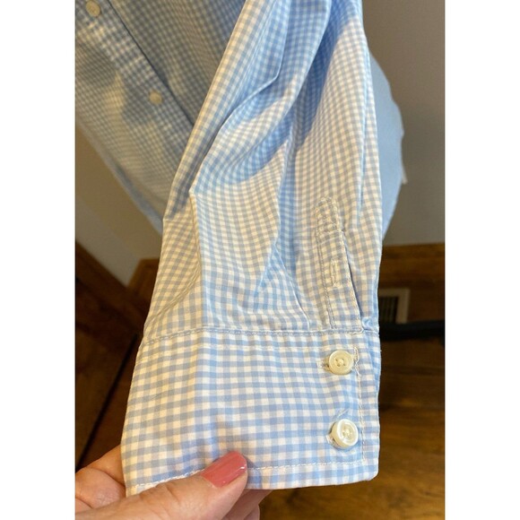 St John’s Bay Womans Button Down Blouse  Size XL Blue White Checked Cotton Top - Picture 4 of 11